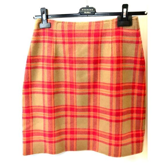 Max Mara Weekend Maesa Virgin Wool Plaid Skirt US Size 4 Cucito a Mano NWT